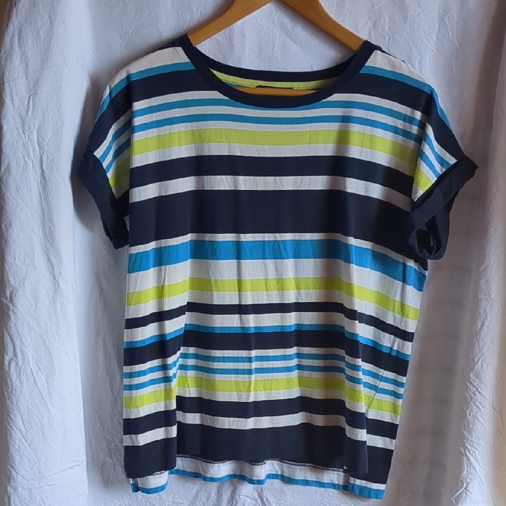 Chaps T-shirt Striped Blue and Green Women's Top Large